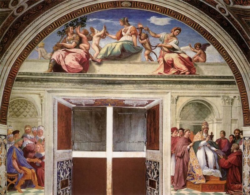 Фото красивой фрески в Станцах Рафаэля в Ватикане