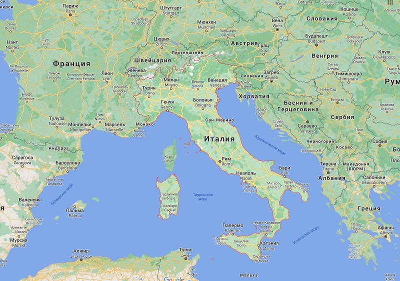 Соседи Италии на карте мира