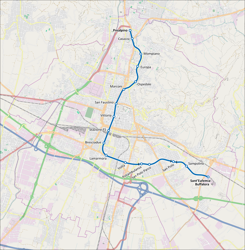Схема метро в итальянском городе Брешиа